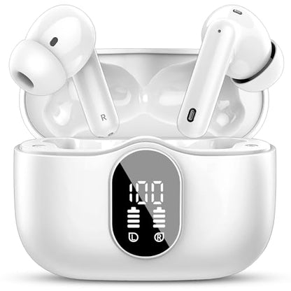 Wireless Earbuds, Bluetooth 5.4 Headphones Bass Stereo/Clear Calls, White - color: White