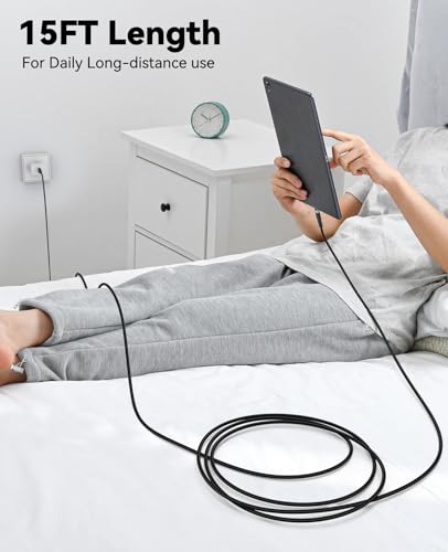 15ft USB C Cable Fast Charging 60W, Long USBC to USB-C Charge Cord 15 Foot - size: 15 Feet