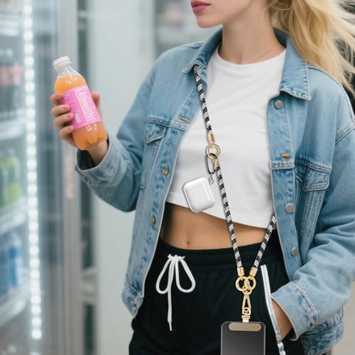 ABJFJE Crystal Phone Lanyard Crossbody & Wrist Strap Phone Strap Crossbody & Wrist Lanyard Anti Theft Phone Strap for Women - color: Black + White