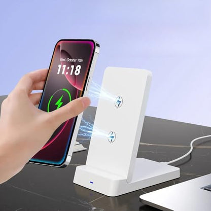 15W Fast Charging Station Double Coil Wireless Charger Foldable Phone Holder Stand for iPhone 17 16 15 14 13 Pro Max Samsung Xiaomi (Black)
