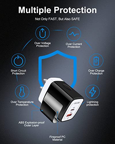 3Pack Dual Port USB-C Wall Plug-in USBC Charger, AILKIN 20W Power Delivery - color: Black-White