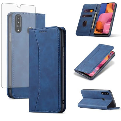 Asuwish Flip Wallet Phone Case for Samsung Galaxy A20s with Tempered Glass Screen Protector Magnetic Closure Folio Cover Credit Card Holder Slot Stand Cell Accessories A 20s Plus A207M Women Blue - color: Blue