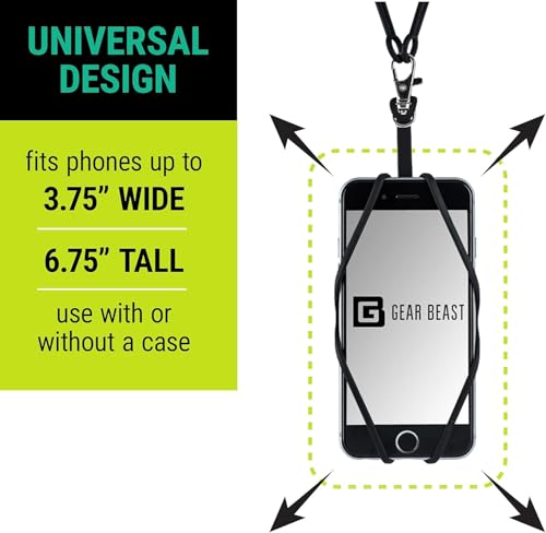 Gear Beast Cell Phone Lanyard - Universal Neck Phone Holder w/Card Pocket and Silicone Neck Strap - color: Clear