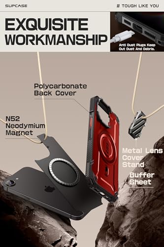 SUPCASE for iPhone 17e/16e Case with Camera Cover Stand, Red | Compatible with MagSafe, Built-in Kickstand, Military-Grade Protection, Magnetic Phone Case for iPhone 15/14/13, UBMag XT - color: Ruddy