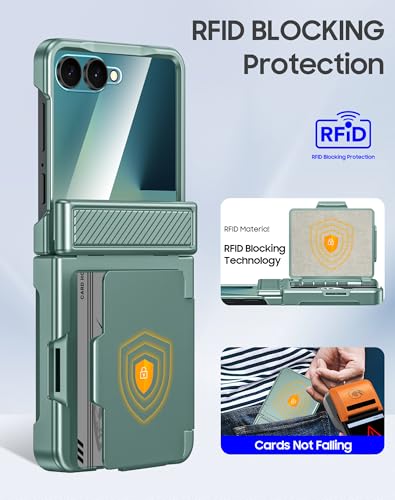 GooseBox for Samsung Galaxy Z Flip 7 Case Wallet RFID Card Holder&Hinge Protection&HD Screen Protector, Full Body Shockproof Cover for Galaxy Z Flip 7(Mint Green) - color: Mint Green