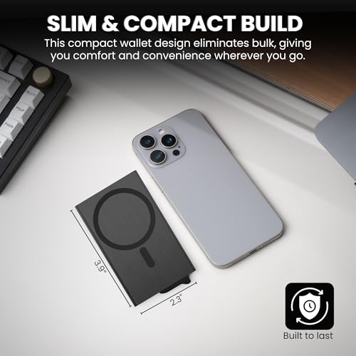 CODE 118 Wallet for Men - Slim Minimalist Aluminum Magnetic Card Holder - RFID Blocking Front Pocket Mag Safe Wallet with Strong Magnet Attachment (Brushed Black) - color: Brushed Black