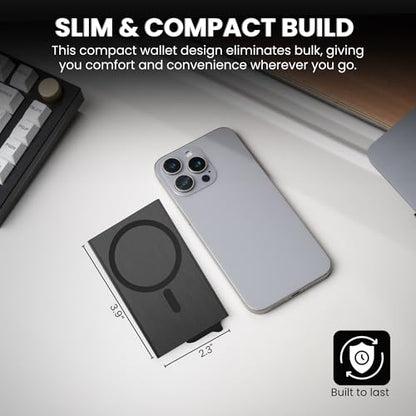 CODE 118 Wallet for Men - Slim Minimalist Aluminum Magnetic Card Holder - RFID Blocking Front Pocket Mag Safe Wallet with Strong Magnet Attachment (Brushed Black) - color: Brushed Black