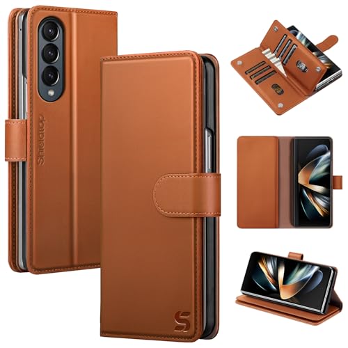 Shieldtop Compatible with Samsung Galaxy Z Fold 4 Wallet Case with Card Holder,Women Man RFID Blocking PU Leather Flip Shockproof Protective Cover Credit Card Holder Slots Kickstand,Light Brown - color: Light Brown, size: Samsung Galaxy Z Fold 4
