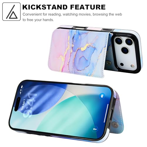 HAOPINSH Wallet Case with Card Holder for iPhone 17 Pro Max, Pink Blue Marble Pattern Back Flip Folio PU Leather Kickstand Card Slots Case for Women Girls Shockproof Cover 6.9" - color: Pink Blue Marble