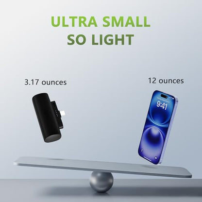 Miady 2-Pack Mini Portable Charger Built-in USB C Connector Small PowerBank | 5000mAh丨Lightweight丨for Backpack Travel丨Compatible with iPhone 17 Galaxy Android丨Ultra-Compact丨Flight-Safe丨18Wh丨Green+Purple - color: Lake Green+Clove Purple