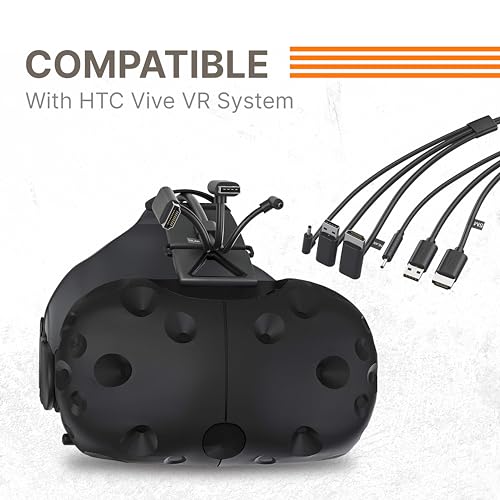 3 in 1 Round HTC Vive Headset Compatible Cable - 5 Meters / 16 Feet - Black - size: 5 Meter, style: Round