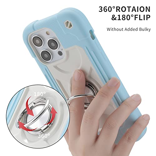 MARKILL Compatible with iPhone 14 Pro Case 6.1 Inch with Built-in Ring Stand, Military Grade Drop Protection Full Body Rugged Heavy Duty Case 3 in 1 Protective Durable Cover - color: Ice Blue, size: iPhone 14 Pro 6.1"