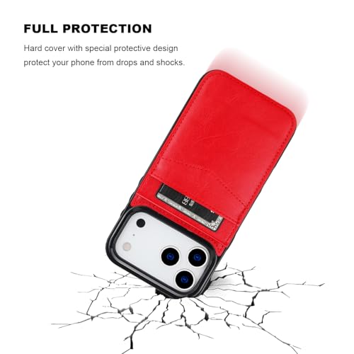 KIHUWEY for iPhone 17 Pro Max Wallet Case Card Holder Kickstand, Red | Credit Card Slots, PU Leather, Magnetic Clasp, Flip Heavy Duty Protection Cover for Men - color: Red