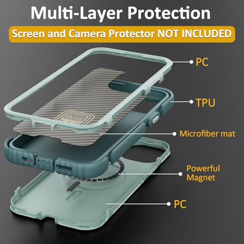 Follaroma for iPhone 13 Case, Heavy Duty Magnetic Cases, Green, 6.1" | Compatible with MagSafe, Heavy Duty Shock proof,Military-Grade Anti-Drop Protective,Dual Layer Magnetic Protection Phone Case - color: Green