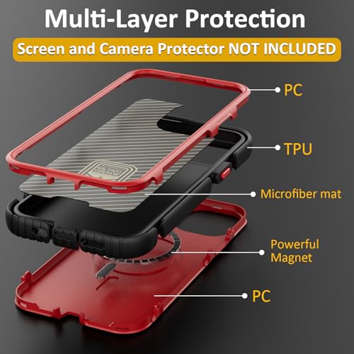 Follaroma for iPhone 13 Case, Heavy Duty Magnetic Cases, Red, 6.1" | Compatible with MagSafe, Heavy Duty Shock proof,Military-Grade Anti-Drop Protective,Dual Layer Magnetic Protection Phone Case - color: Black Red