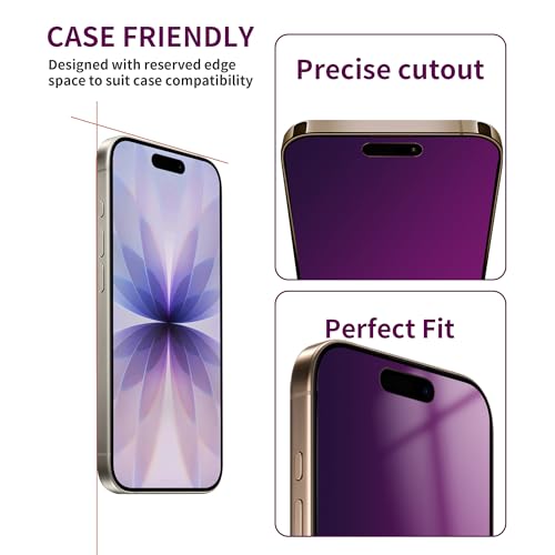 2 Pack Privacy Screen Protector for iPhone 17 Tempered Glass 6.3'' Private Saver Anti-Spy Eye Protection Anti-Scratch Full Coverage No Bubble