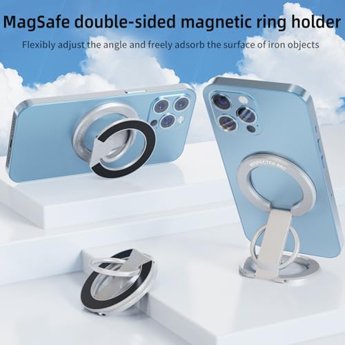 RESPECTED BRO Magnetic-Phone-Ring-Holder with Dual Rings, Compatible with iPhone 17/16/15/14/13/12, Multifunctional Stand for Desk,Office,Gym,Kitchen & All Metal Surfaces, Finger Loop Grip (Silver) - color: Silver
