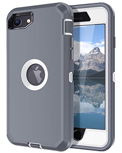 I-HONVA for iPhone SE 2022/2020 Case Built-in Screen Protector Shockproof Dust/Drop Proof 3 in 1 Full Body Rugged Heavy Duty Cover for Apple iPhone SE 3rd/2nd Gen 4.7, Grey - color: Grey/White