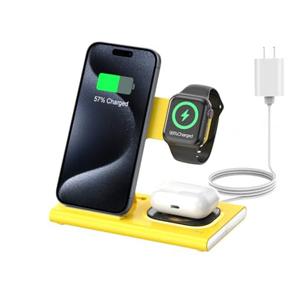3 in 1 Foldable Charging Station for Apple Wireless Charger - color: Yellow