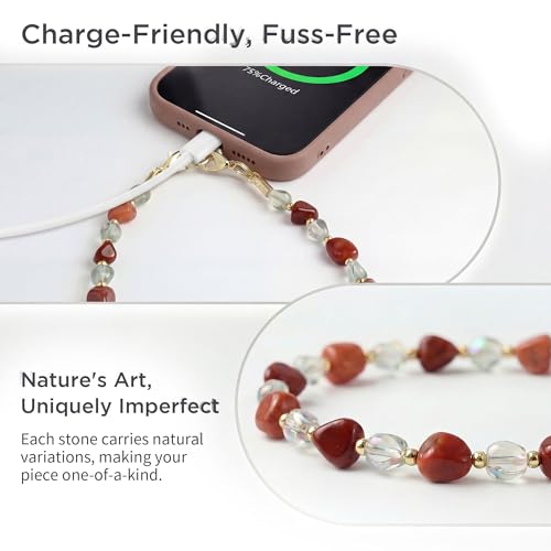 POSADINA Natural Stone Phone Charm, Beaded Healing Phone Wrist Strap, Handmade Cellphone Chain Lanyard with Tether Tab - color: Earth Ember