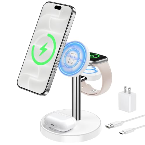 Aeinidi 3 in 1 Fast Wireless Charging Station for Apple MagSafe Charger - color: Silver White, size: 15W