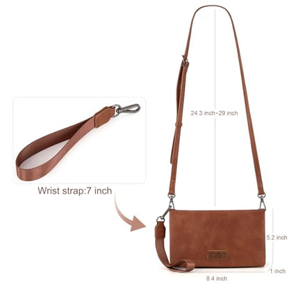 Wrangler Wristlet Wallets for women Crossbody Wallet Small Purse RFID Blocking Bifold Clutch Credit Card Holder Purse with Crossbody Strap - color: B-brown