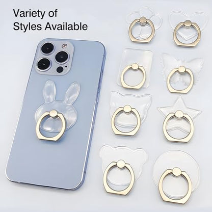 [2 Pack] Transparent Finger Ring Cell Phone Ring Holder Stand,360 Degree Rotation and 180 Degree Adjustable Finger Ring Kickstand with Polished Electroplated Phone Grip-Lucky Straw