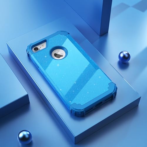 IDweel for iPhone 8 Case & for iPhone 7 Case with Screen Protector,Luxury 3 in 1 Shockproof Hybrid Heavy Duty Hard PC Cover Soft Silicone Sturdy Bumper Full Body Sturdy Cover,Glitter Sky Blue - color: Glitter Sky Blue