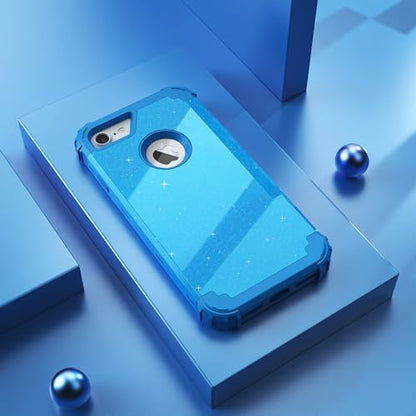 IDweel for iPhone 8 Case & for iPhone 7 Case with Screen Protector,Luxury 3 in 1 Shockproof Hybrid Heavy Duty Hard PC Cover Soft Silicone Sturdy Bumper Full Body Sturdy Cover,Glitter Sky Blue - color: Glitter Sky Blue