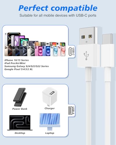 Cabepow 15FT USB C Cable, Extra Long USB A to USB C Cable Fast Charging - color: White, size: 15ft-(A-C)