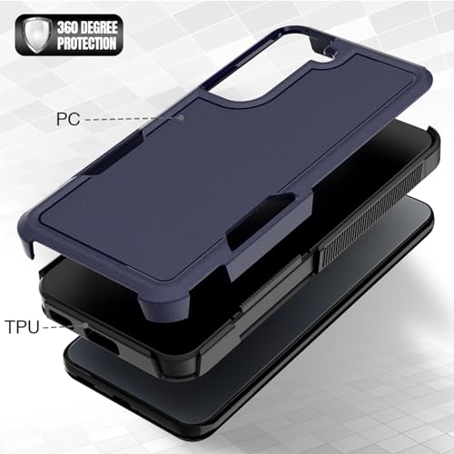for Samsung Galaxy S22 Case: Dual Layer Protective Heavy Duty Cell Phone Cover Shockproof Rugged with Screen Protector - Military Protection Bumper Tough - Samsung Galaxy S22 5G 2022, 6.1 inch, Blue - color: Navy Blue (PC) + Black (TPU)