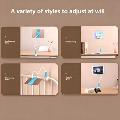 2-in-1 Gooseneck Phone & Tablet Holder for Bed, Flexible Clamp Mount & Overhead Stand for Desk & Headboard, Compatible with iPhone 17/16/15/14 and 4–10.6" Devices (Blue) - color: Blue