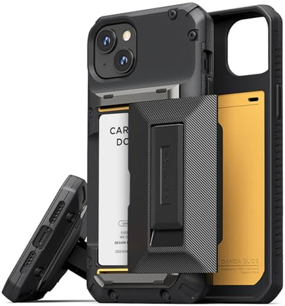 VRS DESIGN Damda Glide Hybrid Phone Case Designed for iPhone 15 Plus (2023), Functional Sturdy Wallet Card Holder Kickstand Case Compatible with iPhone 15 Plus (Matte Black) - color: Matte Black, size: iPhone 15 Plus