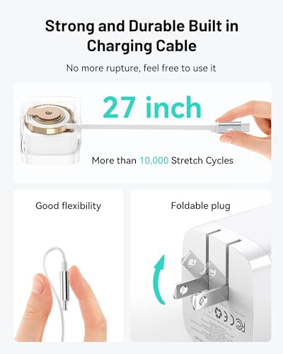 Fast Charger for iPhone 16 Pro Max, 30W GaN USB-C Charger Block, 2 Port w/Built-in Retractable C Cable & Foldable Plug, PD/PPS for iPhone 16 Series/Pixel 9 pro/Galaxy/iPad (USB C Cable)