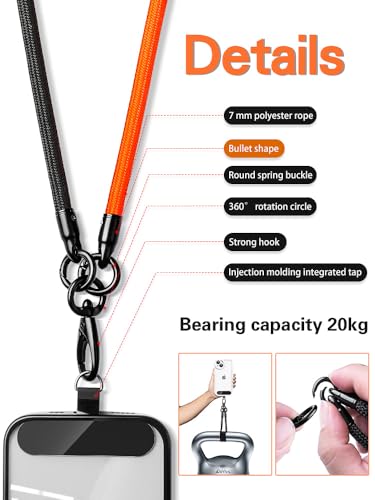 Cell Phone Lanyard, Crossbody Strap, Neck Holder & Wrist Lanyard 3-in-1 Anti-Theft Phone Strap, Detachable Universal Smartphone Straps with a Tap, Durable Hook-Orange Black - color: 3 in 1 Strap-orange Black