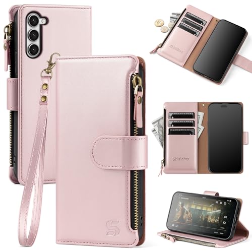 Shieldtop Compatible with Samsung Galaxy S23 5G Wallet Case with Card Holder,Women Men RFID Blocking PU Leather Flip Cover Wrist Strap Zipper Credit Card Slots,Phone Case for S23 5G 6.1",Rose Gold - color: Rose Gold, size: Galaxy S23 - 6.1"
