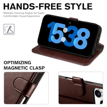 TUCCH Wallet Case for iPhone 17 Pro 6.3" 2025, Flip Stand, Chocolate Brown | RFID Blocking, 4 Card Holders, Kickstand, PU Leather, Shockproof TPU Shell, Magnetic Closure, Protective Folio Cover - color: Chocolate Brown