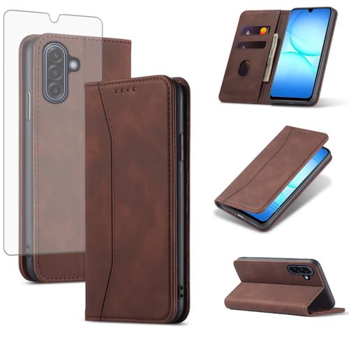 Asuwish Flip Wallet Phone Case for Samsung Galaxy A17 5G with Tempered Glass Screen Protector Magnetic Closure Folio Cover Credit Card Holder Slot Stand Cell Accessories A 17 17A 4G Women Men Coffee - color: Coffee
