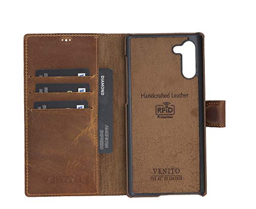 Venito Florence Leather Wallet Phone Case Compatible with Samsung Galaxy Note 10 - Extra Secure with RFID Blocking - Detachable Phone Wallet - Antique Brown - color: Antique Brown, size: Note10