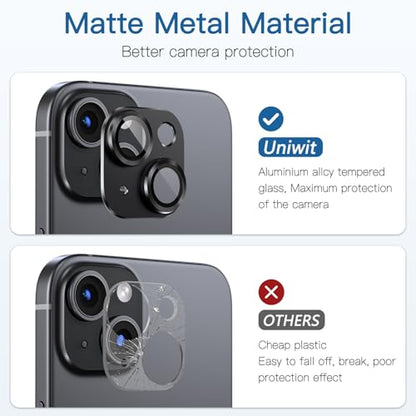 [2 Pack Camera Lens Protector for iPhone 15/15 Plus,9H Tempered Glass,Aviation Aluminum Plate Cover,Night Circle,No Bubble,HD Clarity,Case Friendly,Easy Installation-Black - size: for iPhone 15/15 Plus