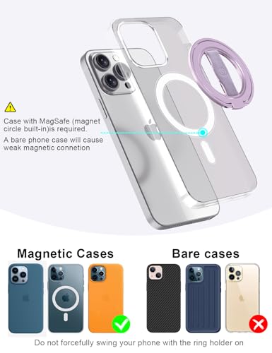 EWA MagOne 3rd Gen [Compatible with MagSafe] Phone Grip Stand with Finger Strap, Removable Magnetic Ring Holder Kickstand Loop for iPhone 17,16,15,14,13,12 Series (Purple) - color: Purple