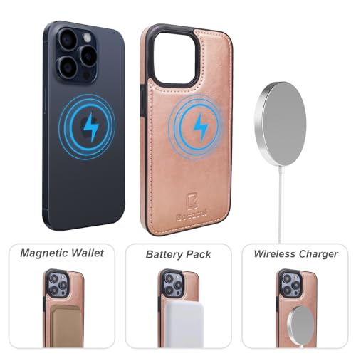 Bocasal for MagSafe Wallet Case Card Holder for iPhone 15 Pro, Rose Gold - color: Rose Gold for MagSafe