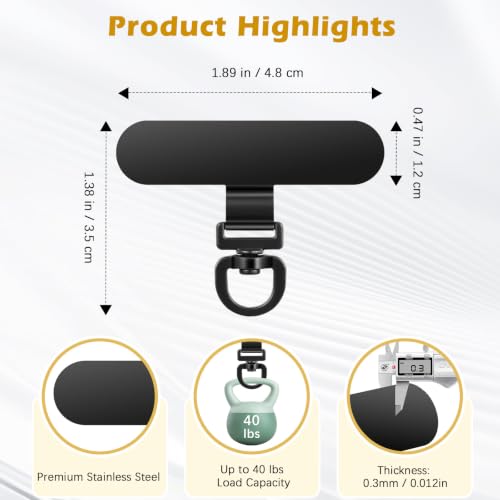 MoKo Rotatable 360° Stainless Steel Phone Tether Tabs - 6 Pack - color: Black*6Pack