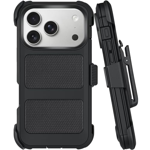 Belt Clip Holster Compatible with iPhone 17 Pro Defender Case with 360° Rotating Stand - Heavy Duty Protection Anti-Drop Shockproof, Black - size: iPhone 17 Pro