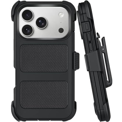 Belt Clip Holster Compatible with iPhone 17 Pro Defender Case with 360° Rotating Stand - Heavy Duty Protection Anti-Drop Shockproof, Black - size: iPhone 17 Pro