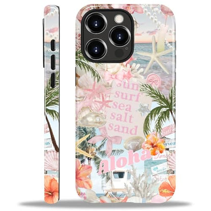Case for iPhone 15 Pro, Cute Phone Case, Aloha Summer Collage | Hybrid 2-Layer Phone Cover，Military-Grade Protection Durable Shockproof Anti-Scratch Cases - color: Pink Aloha Summer Collage, size: Iphone 15 Pro
