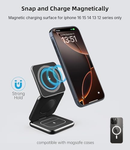 KU XIU Foldable 3-in-1 Magnetic Wireless Charging Station for Apple Devices - color: Black
