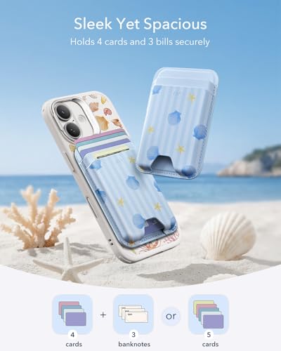 ESR Aura for MagSafe Wallet Women, 5 Card Holder for Phone, RFID Blocking | MagSafe Ring Included, Slim Magnetic Wallet for iPhone 17/16/15/14/13/12 Series, Selected Samsung, Coastal Summer, Sky Blue - color: Sky Blue