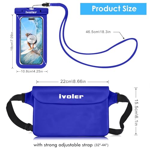 ivoler 2-Pack Waterproof Fanny Pack & Phone Pouch, Dry Bag for Passport, Phone & Wallet, Floating Waterproof Phone Case for Beach, Swimming, Kayaking, Boating, Cruise Essentials & Travel Royal Blue - color: Royal Blue