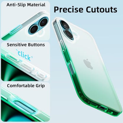 Mobnano for iPhone 16 Case, Protective Shockproof Bumpers [Not Yellowing] Anti-Scratch Transparent Slim Hard PC Back Soft TPU Frame Cover for Men Women - Gradient Green - color: Gradient Green